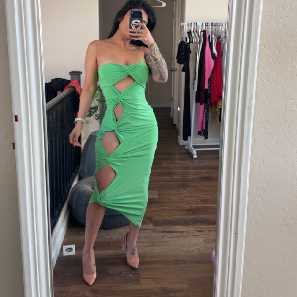 Fashion Nova Strapless Lime Cutout Dress